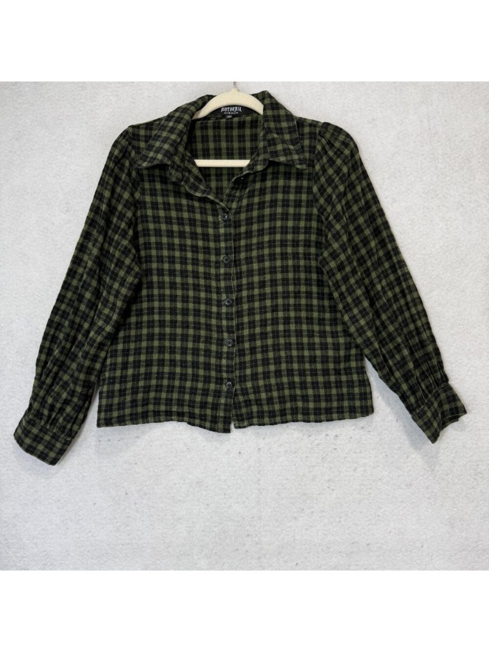 Disturbia Shirt Womens 8 Green Plaid Flannel Button Front Long Sleeve Top